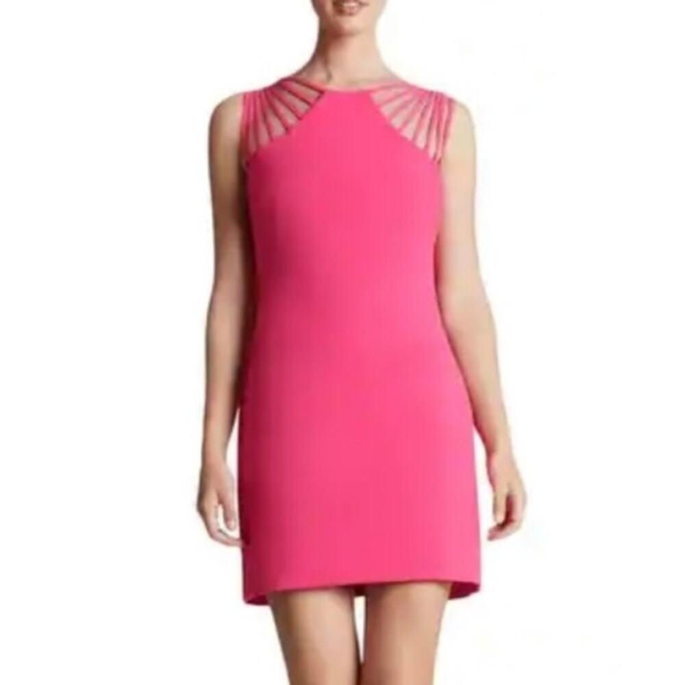 Dress The Population | Cora Mini Dress Strappy Sheath Barbie Bright Pink Large